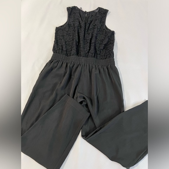 Express Women Size 12 Jumpsuit Black Sleeveless Lace Top Pockets Harem Pants - Picture 11 of 12